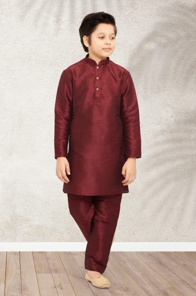 Maroon Banarasi Silk Kurta Chudidar Collection for Festivals and Celebrations Boys Wear