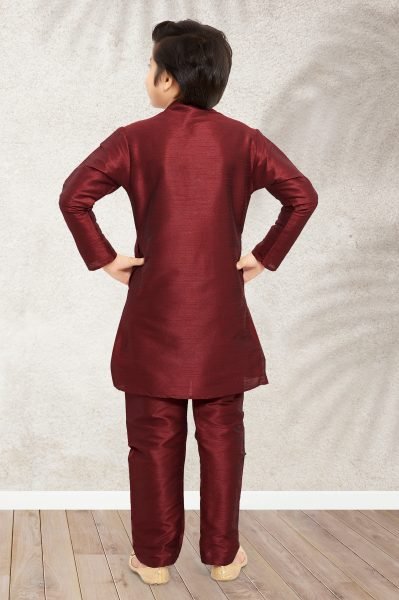 Maroon Banarasi Silk Kurta Chudidar Collection for Festivals and Celebrations Boys Wear