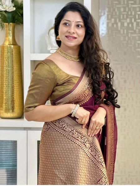 Maroon Banarasi Soft Silk Saree with Rich Gold Zari Pallu at Wholesale Price Sarees 