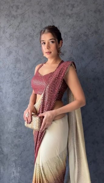 Maroon   Beige Multi Shaded Georgette Saree With Digital Print Georgette Sarees Wholesale