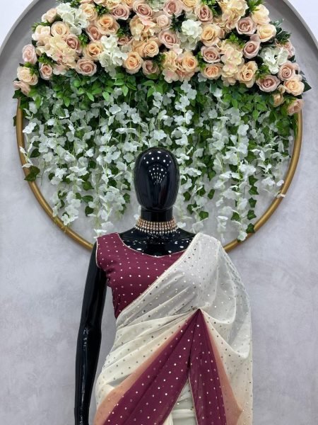 Maroon   Beige Multi Shaded Georgette Saree With Digital Print Georgette Sarees Wholesale