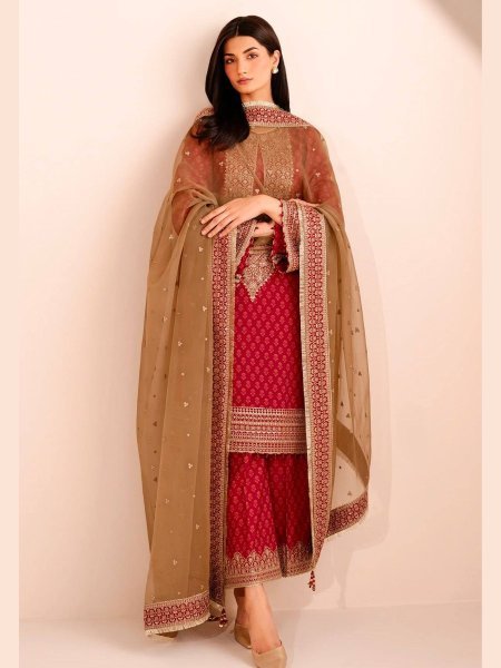 Maroon Chinon Silk Digital Printed Suit with Lace Dupatta Perfect for Festive Season Ready To Wear Suit