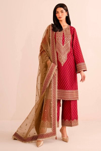 Maroon Chinon Silk Digital Printed Suit with Lace Dupatta Perfect for Festive Season Ready To Wear Collection