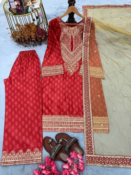 Maroon Chinon Silk Digital Printed Suit with Lace Dupatta Perfect for Festive Season Ready To Wear Collection