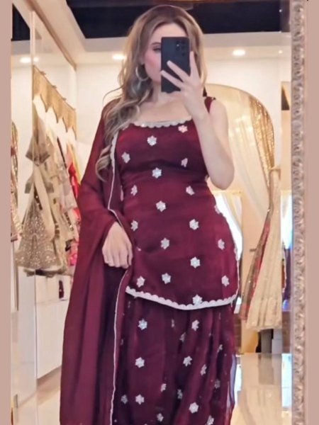 Maroon Crushi Silk Heavy Embroidery Farshi Salwar Suit with Dupatta Perfect for Weddings  Ready To Wear Suit