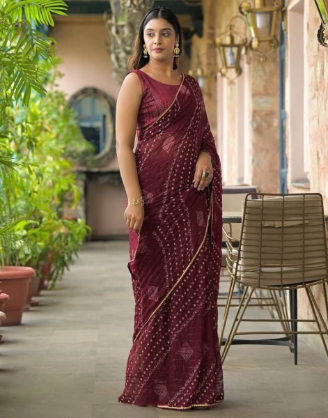Maroon Designer Georgette Silk Saree with Fancy Print and Embroidey Blouse  Georgette Sarees Wholesale