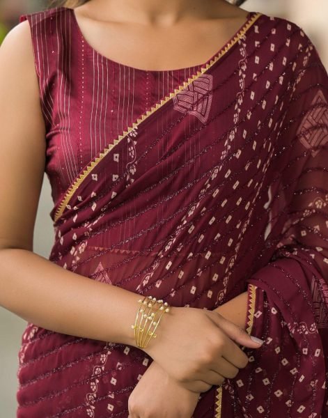 Maroon Designer Georgette Silk Saree with Fancy Print and Embroidey Blouse  Georgette Sarees Wholesale