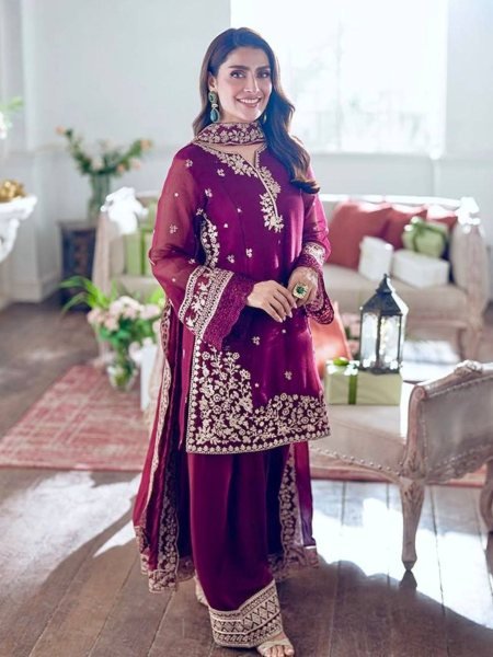 Lux French Crape Palazzo Suit Set with Cutwork Dupatta for Export Buyers Ready To Wear Suit