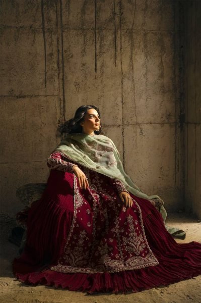 Luxury Maroon Faux Georgette Embroidered Bridal Heavy Suit Set Party Collection Ready To Wear Collection