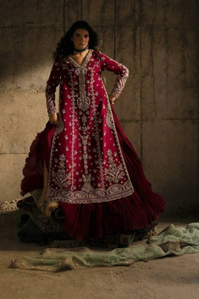 Luxury Maroon Faux Georgette Embroidered Bridal Heavy Suit Set Party Collection Ready To Wear Collection
