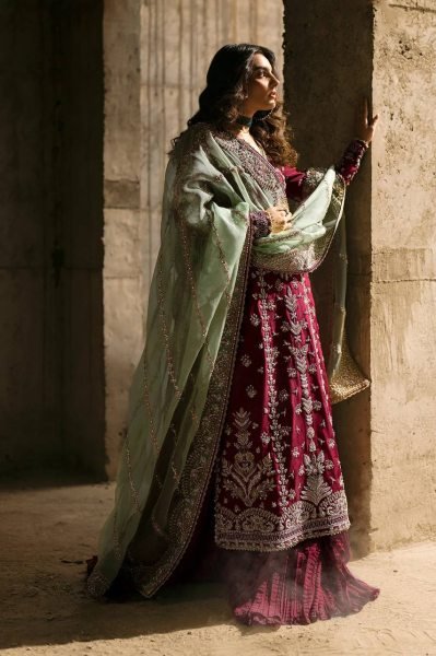 Luxury Maroon Faux Georgette Embroidered Bridal Heavy Suit Set Party Collection Ready To Wear Collection