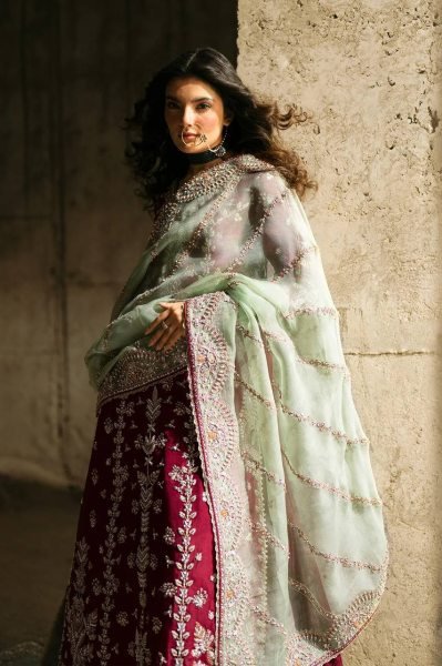 Luxury Maroon Faux Georgette Embroidered Bridal Heavy Suit Set Party Collection Ready To Wear Collection