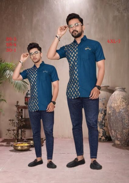 Fancy Cotton Foil Printed Shirts Wine Color Combo for Father & Son Father Son Collection 