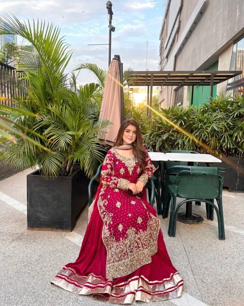 Maroon Fox Georgette Palazzo Suit with Heavy Embroidery and Dupatta Perfect for Weddings Ready To Wear Collection