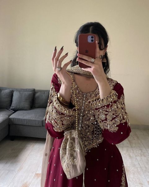 Maroon Georgette Palazzo Set with Heavy Embroidery Perfect for Sangeet & Weddings Ready To Wear Collection