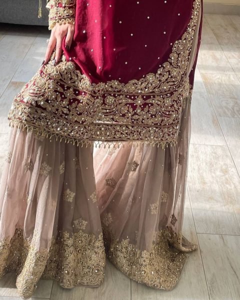 Maroon Georgette Palazzo Set with Heavy Embroidery Perfect for Sangeet & Weddings Ready To Wear Collection