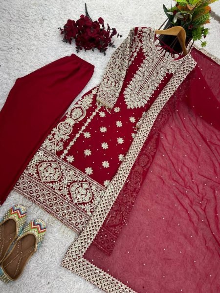 Maroon Georgette Readymade Pakistani Suit at Wholesale Rate Ready To Wear Collection