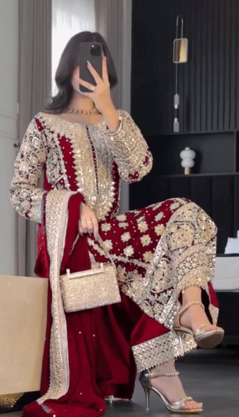 Maroon Georgette Readymade Pakistani Suit at Wholesale Rate Ready To Wear Collection