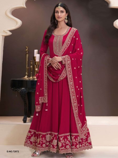 Maroon Grace Gown Ready to Wear Chinon Anarkali for Wedding Guests Salwar Kameez