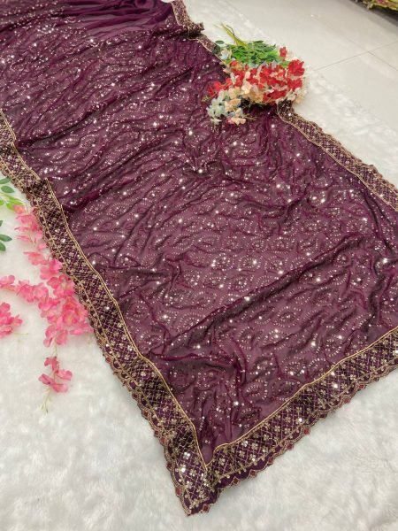 Maroon Kasturi Silk Georgette Saree with Dori Zari Sequins Work for Wedding Wear Designer Wedding Sarees Wholesale