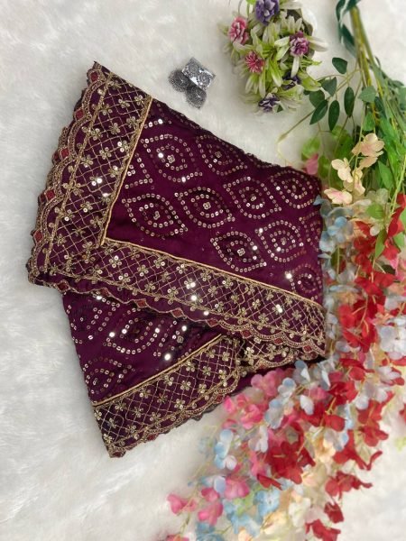 Maroon Kasturi Silk Georgette Saree with Dori Zari Sequins Work for Wedding Wear Designer Wedding Sarees Wholesale