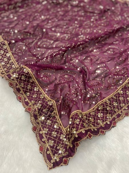 Maroon Kasturi Silk Georgette Saree with Dori Zari Sequins Work for Wedding Wear Designer Wedding Sarees Wholesale