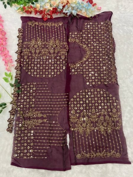 Maroon Kasturi Silk Georgette Saree with Dori Zari Sequins Work for Wedding Wear Designer Wedding Sarees Wholesale