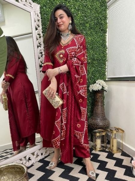 Maroon Magic 3pc Kurti Set Elegant Party Look with Statement Dupatta Kurtis