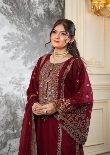 Maroon Majesty Heavy Embroidered Sharara Suit with Gold Net Dupatta  Ready To Wear Collection