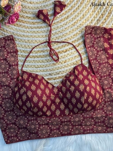 Maroon Muse Halter Neck Ajrakh Cotton Blouse for Ethnic Chic Blouse Collection