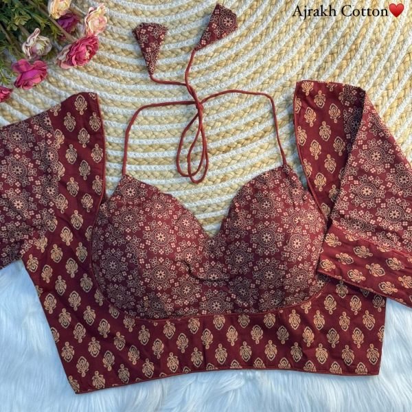 Maroon Muse Halter Neck Ajrakh Cotton Blouse for Ethnic Chic Blouse Collection