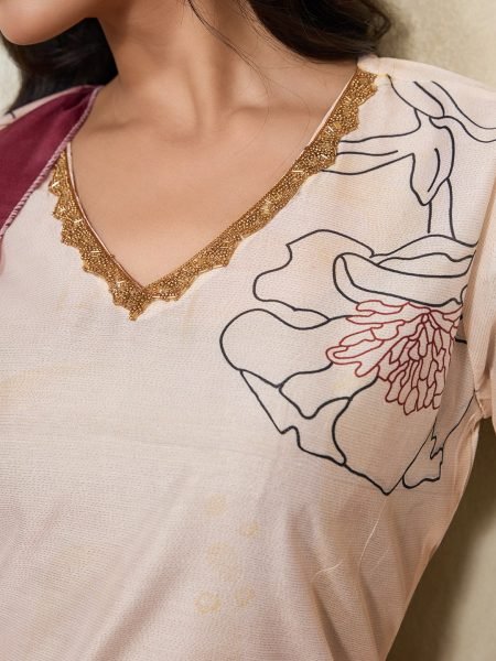 Maroon Muslin Silk Floral Print Kurta with Contrast Pant and Dupatta Elegant Celebration Ensemble 3 Piece Kurti Set