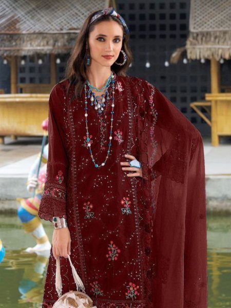 Maroon Pakistani Suit in Organza with Heavy Embroidery Fepic Rosemeen C 1934 B Salwar Kameez