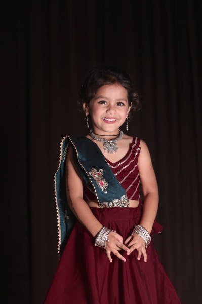 Maroon Premium Roman Silk Kids Garba Lehenga Choli Festive Celebration Wear Girls Wear