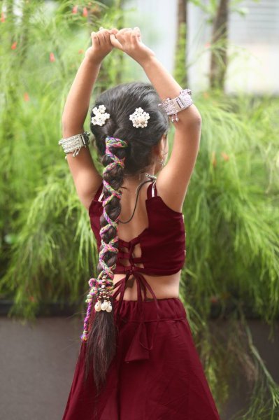 Maroon Premium Roman Silk Kids Garba Lehenga Choli Festive Celebration Wear Girls Wear