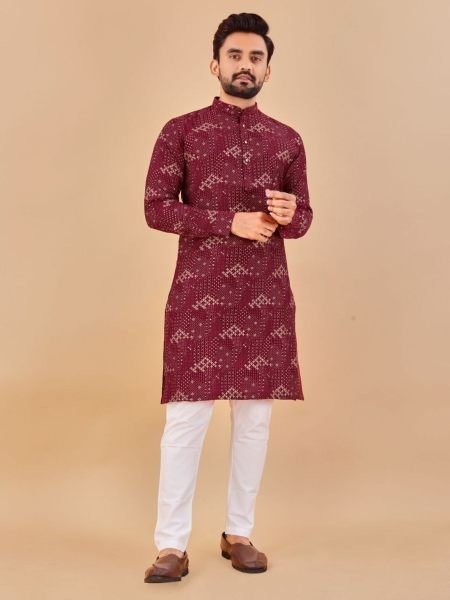 Maroon Premium Soft Cotton Foil Print Kurta Collection