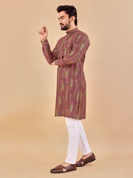 maroon  Premium Soft Cotton Foil Print Kurta Pajama Wholesale