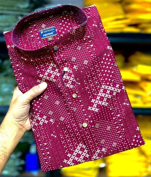 Maroon Premium Soft Cotton Foil Print Kurta Collection Kurta Pajama Wholesale