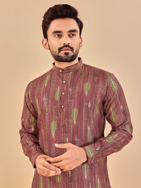 maroon  Premium Soft Cotton Foil Print Kurta Pajama Wholesale