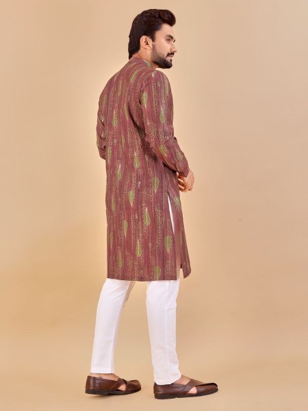 maroon  Premium Soft Cotton Foil Print Kurta Pajama Wholesale