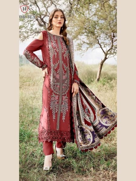 Maroon Rayon Pakistani Suit with Heavy Embroidery Hoor Tex  Pakistani Suits Wholesale