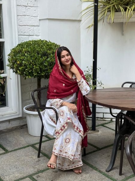 Maroon Regal Sequin Embroidered Chinon Silk Shalwar Suit Set For Wedding Guests at Manufacturer Rate Ready To Wear Collection
