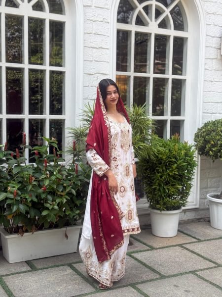 Maroon Regal Sequin Embroidered Chinon Silk Shalwar Suit Set For Wedding Guests at Manufacturer Rate Ready To Wear Collection