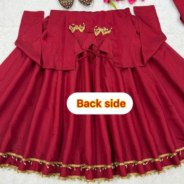 Lavish Maroon Roman Silk Anarkali Suit Set with Fancy Lace Palazzo Chanderi Silk Dupatta Ready To Wear Collection