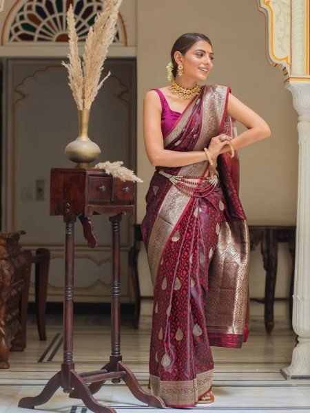 Maroon Soft Silk Saree with Designer Blouse Ideal for Weddings Sarees 