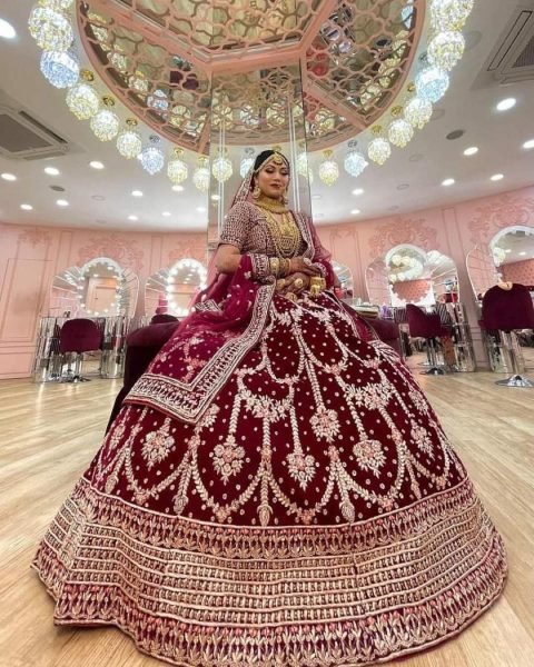 Maroon Velvet Designer Embroidery Work Bridal Lehenga Bridal Lehenga Choli
