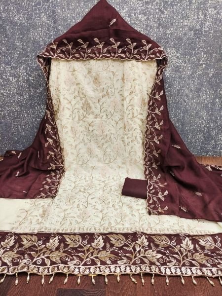 Maroon Vichitra Silk Suit with Santoon Bottom and Embroidered Dupatta Color Set Matching Dress Material Wholesale