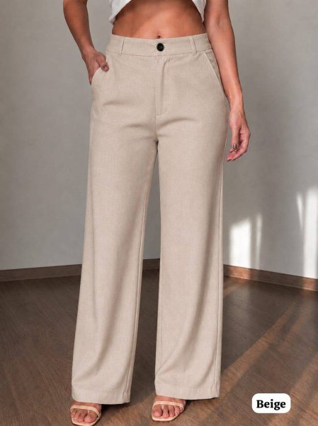 Practical Beige Designer Stretchable Wide Leg Pants for Travel and Daily Wear Bottom Wear