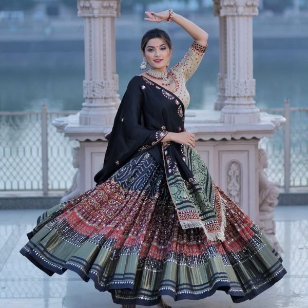 Marvelous Black Digital Printed Soft Silk Designer Navratri Lehenga Choli Set Navratri Lehnega Choli