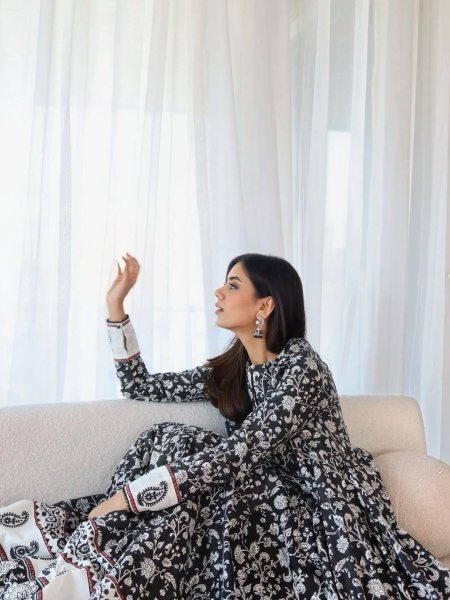 Marvelous Black Maslin Cotton Gown Set with Dupatta for Casual and Festive Wear Ready To Wear Collection